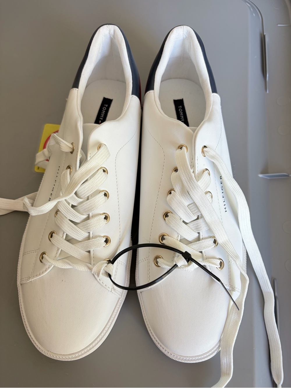Tommy Hilfiger White Leather Sneakers with Navy Heel